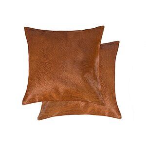 Natural Home Decor Torino Cowhide Pillow | 2-Piece | Brown | 18"x18"